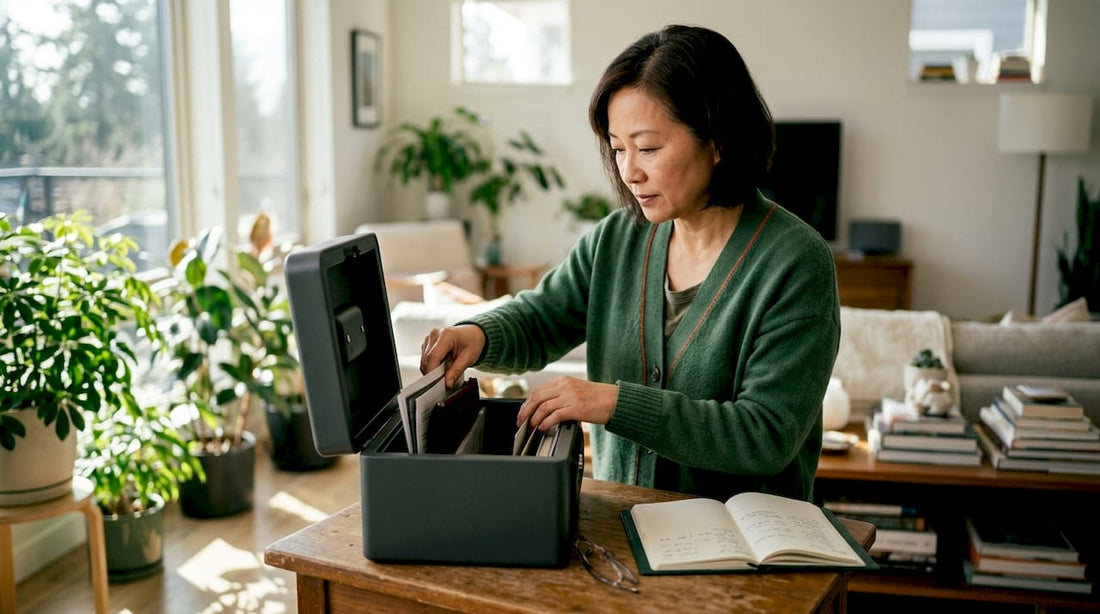 Person storing valuables in home safe