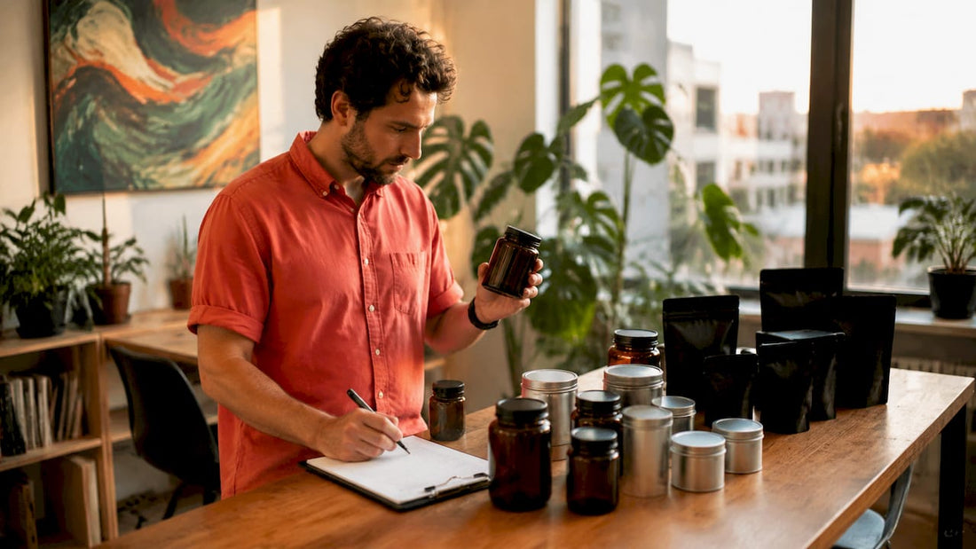 Dispensary manager inspecting durable cannabis packaging