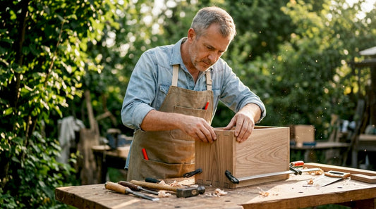 Artisan assembling handcrafted wooden storage box