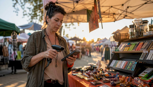 Woman scanning cannabis accessory inventory