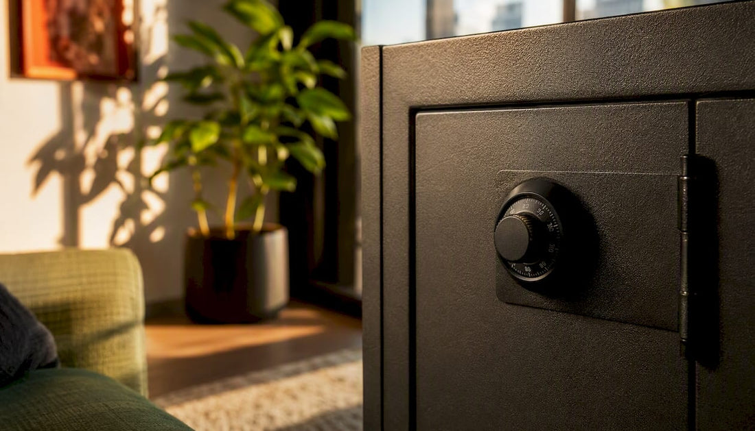 Close-up of locked cannabis storage safe