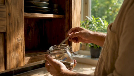 Hand storing pre-roll in glass jar with humidity pack