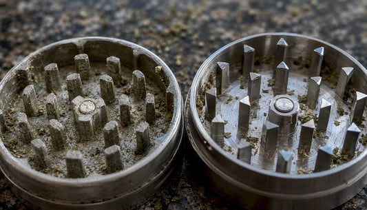 Close-up of aluminum and stainless steel grinder teeth