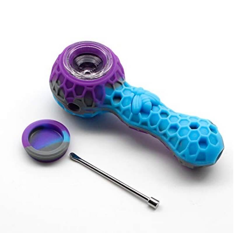 Close-up of silicone cannabis pipe bowl and airflow design for smooth cannabis smoking experience.