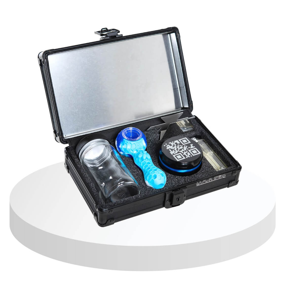 Tree Lock Box cannabis accessory organizer providing safe storage for flower, grinders, and tools with easy access for users with limited dexterity.